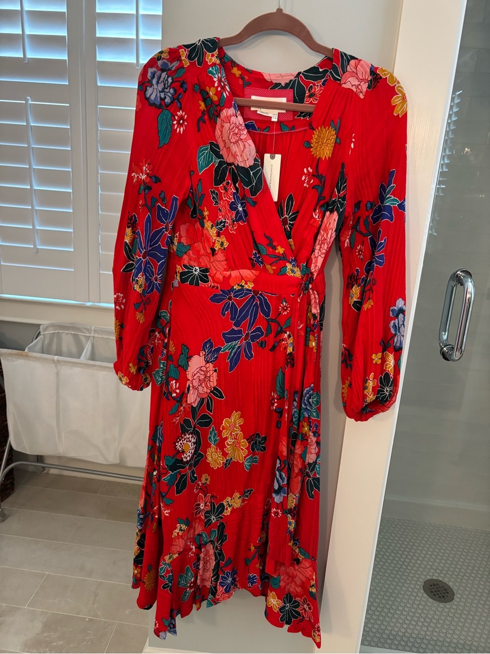 Anthropologie Red Floral Midi Wrap Dress